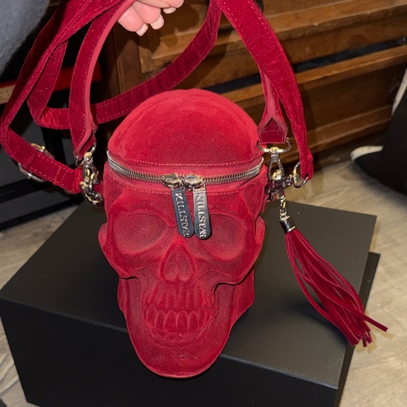 Killstar Red Skull Crossbody Bag Gothic Velvet Purse Tassel Strap EUC - Picture 13 of 13
